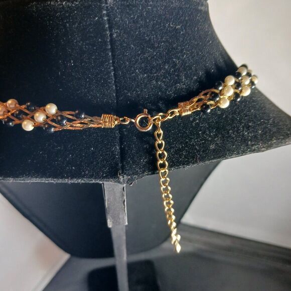 Vintage Exquisite Custom Handmade Woven Bead Gold Tone Choker Necklace - Picture 4 of 9